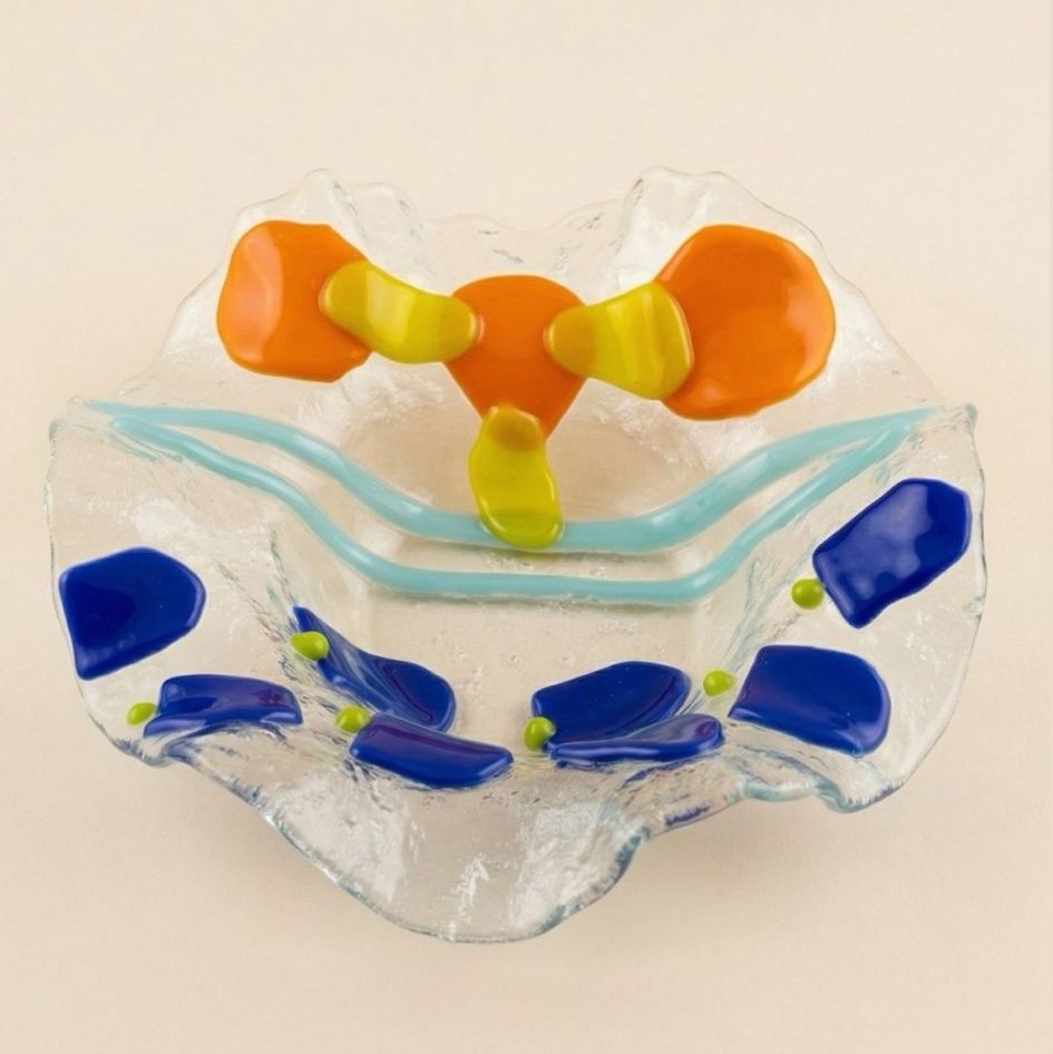 Fused glass scalloped bowl